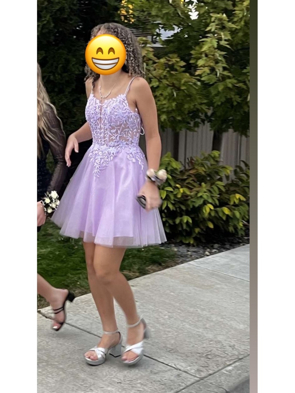 Lilac Lace Appliqué Spaghetti Strap Short Homecoming Dress